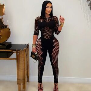 Black Mesh Jumpsuit